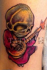 Leg color cartoon skull tattoo work