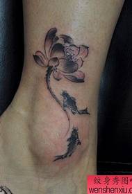 girls ankle ink painting squid lotus tattoo pattern