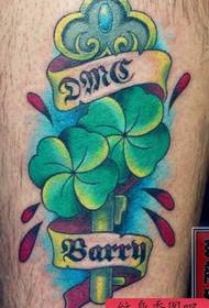 leg color four-leaf clover key tattoo pattern