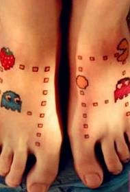 girl's instep can be seen cartoon and strawberry tattoo picture