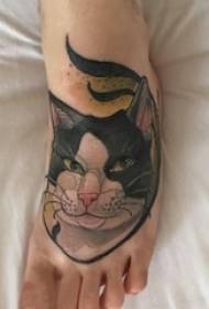 girls on the instep painted watercolor sketch creative cute cat tattoo Picture