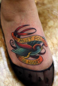 instep colored swallow streamer tattoo pattern