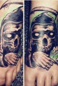 Death Scythe tattoo model გოგონა on instep on უკანა ქალა tattoo სურათი