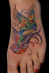 instep color bird tattoo pattern
