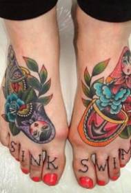 oldschool color tattoo on the instep