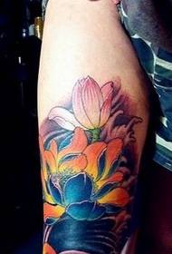 bellissimo modello di tatuaggi color loto delle gambe