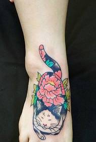 instep Color Japāņu lielā kaķa tetovējums tetovējums