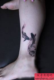 girl's beautiful ink painting squid lotus tattoo pattern
