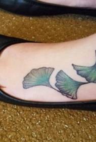 은행 나무 biloba 문신 소녀 발 은행 나무 잎 문신 사진