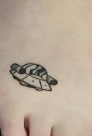 pigens instep på sort geometrisk enkel linje UFO tatoveringsbillede