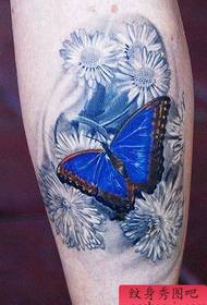 ben tatuering mönster: ben färg 3D fjäril blomma tatuering mönster