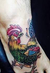 finoman színes kakas tetoválás kép hátulján