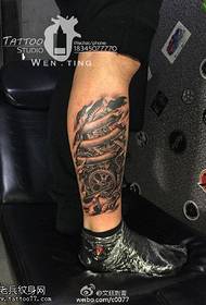 klasični realistični mehanički uzorak za tetovažu nogu