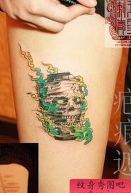 美女腿部彩色骷髅纹身