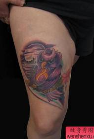 Bein Tattoo Muster: Bein Farbe Eule Tattoo Muster