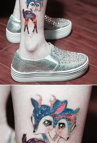 personal starry double-headed deer ankle tattoo creative tattoo picture