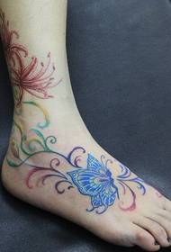 vrouw tattoo patroon: voet kleur vlinder elf wijnstok tattoo patroon