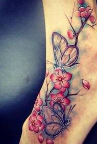 femení, bella, personalitat, color, papallona, flor, model de tatuatge