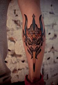 Death Satan creative calf tattoo picture