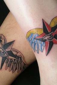 Couple's foot five-pointed star tattoo