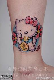 female Ankle color Kitty cat tattoo pattern