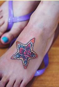 女腳背個性美麗星花紋身圖片圖片
