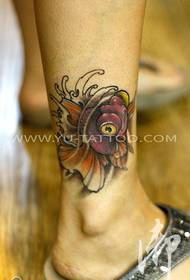 Naisten nilkan väri kultakala tatuoinnit jaetaan tatuoinnilla 49773-Foot-King Kong Gang tatuointiteokset jakavat tatuointinäytöllä