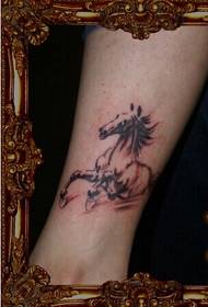 boy's foot beautiful black and white horse tattoo figure