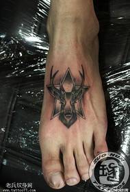 Ankle antelope five-pointed star tattoos are shared by tattoos 49721-Women's Ankle Color Pentagram Tattoo Works
