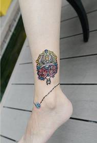 fashion female ankle beautiful skull crown tattoo pattern picture