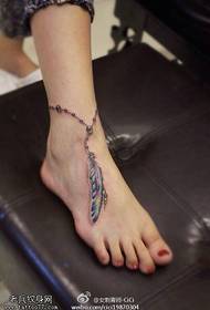 female ankle anklet colored feather tattoo pattern