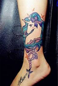 ankle color unicorn tattoo pattern