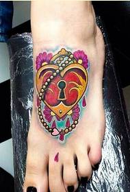 fashion women Instep beautiful lock tattoo pattern picture