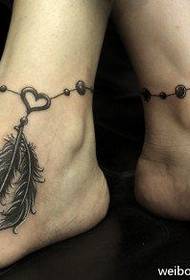 girl's ankle at the simple popular feather anklet tattoo pattern