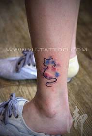 modello di tatuaggio gatto caviglia inchiostro spruzzata di colore della caviglia femminile