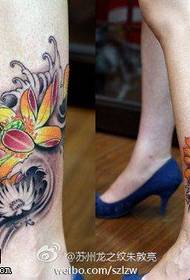 Hình xăm hoa sen màu mắt cá chân của người phụ nữ được chia sẻ bởi hình xăm 49802-Hình xăm bàn chân phụ nữ Wang Xingren được chia sẻ bởi hình xăm
