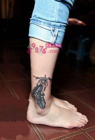 Indian feather creative ankle tattoo picture