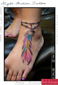 girls feet Only beautiful feather anklet tattoo pattern