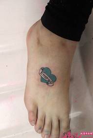 Ribbon blue heart instep tattoo picture