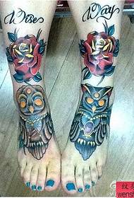 instep color owl rose tattoo tattoo work