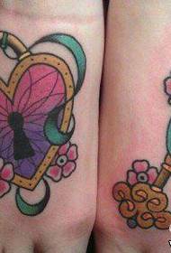 piedi di ragazze amanti della moda di bell'aspetto blocco e chiave tatuaggio modello