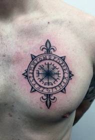 chest black ancient compass character tattoo pattern