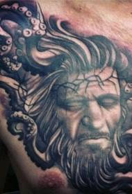 Brust schwarz grau männliches Porträt mit Krake Tattoo-Muster