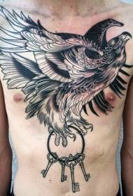 krūtinės didžiulis juodas erelis su pagrindiniu tatuiruotės modeliu