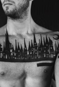 Brust schwarze Nacht Stadtbild mit Mond Tattoo Muster