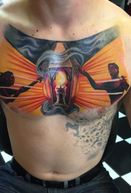 chest new school color portrait with candle tattoo pattern