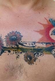 στήθος πανέμορφο στυλ ακουαρέλας στυλ τατουάζ αγριολούλουδου πουλιών