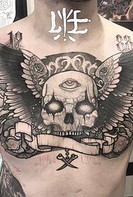 European and American men's chest skull wings tattoo pattern
