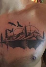 garçons de modèle de tatouage de paysage sur les photos de tatouage de paysage gris et oiseau gris noir