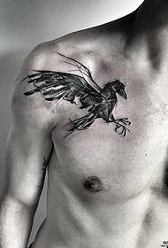 mužské hrudi ptačí pero a linie tetování vzor